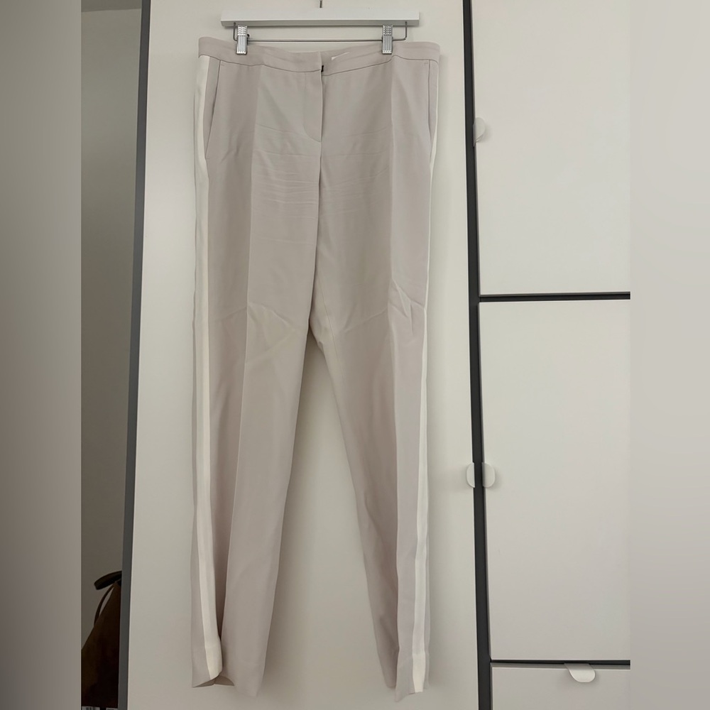 Hugo Boss Beige Straight-Leg Trousers with White Side Stripe